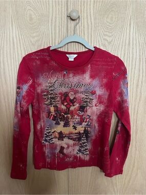Vintage Christmas Santa Crewneck Long-Sleeve Top - Red